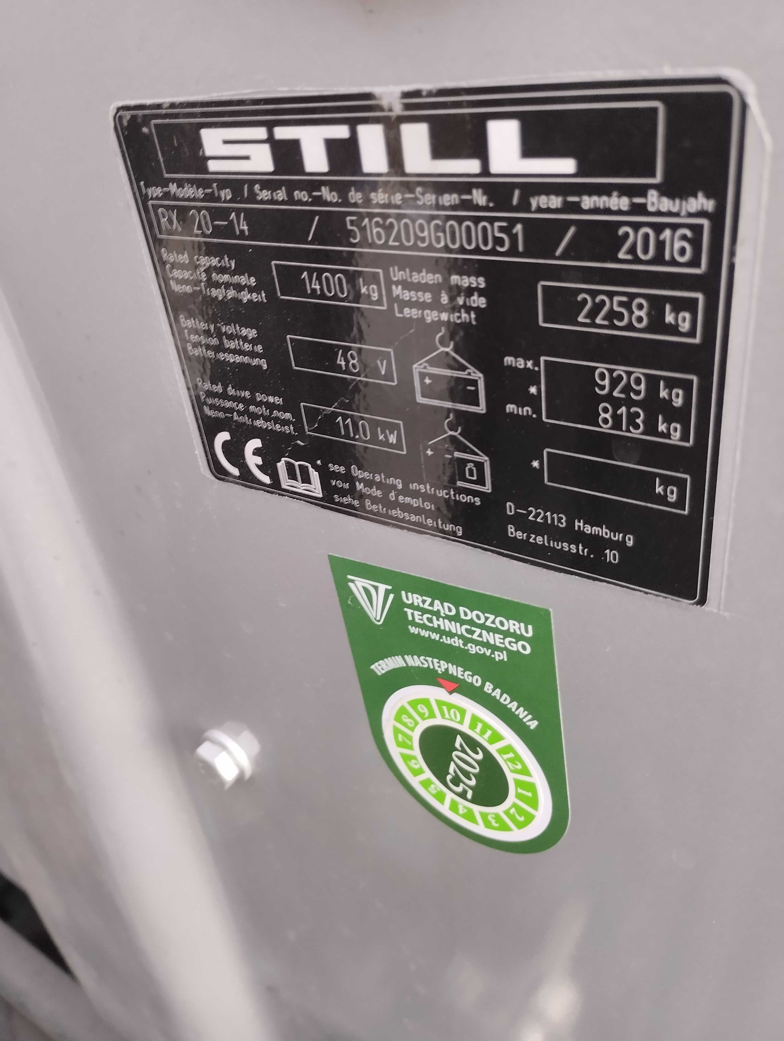 Sprzedam elektryczny Still RX20-14 z 2016r, maly przebieg,triplex.