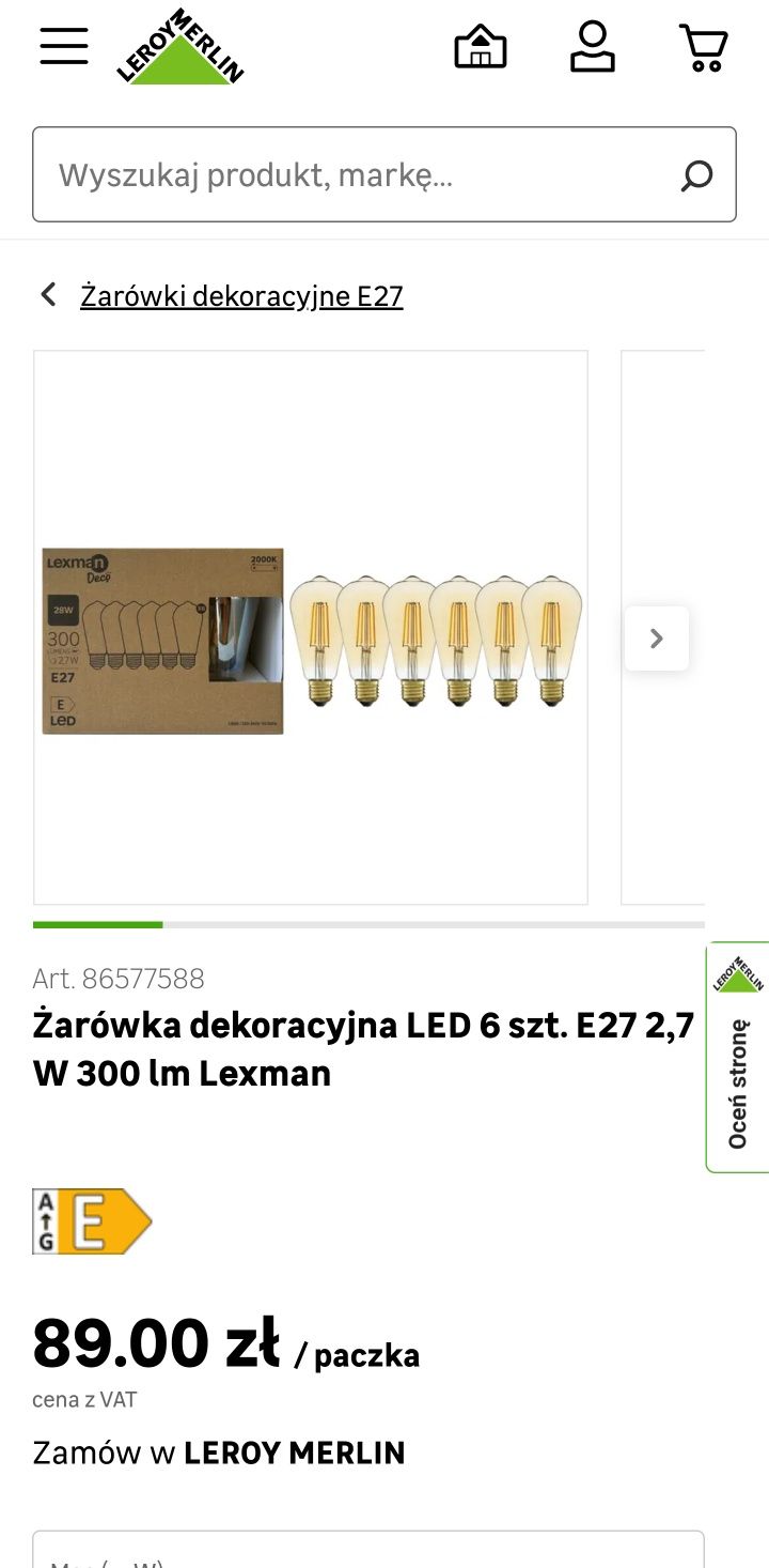 Żarówki dekoracyjne E27 6szt. retro LED Lexman 3.5W 300lm