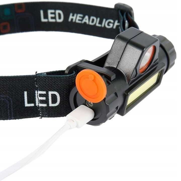 Latarka czołowa z magnesem cob led czołówka 4w1 lampka usb akumulator