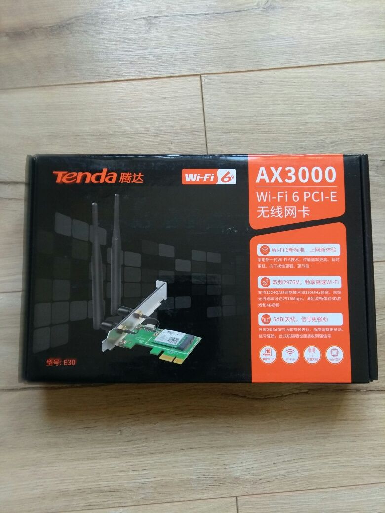 Сетевой адаптер Tenda E30 AX3000 Wi-Fi 6 Bluetooth 5.0 PCIe Adapter