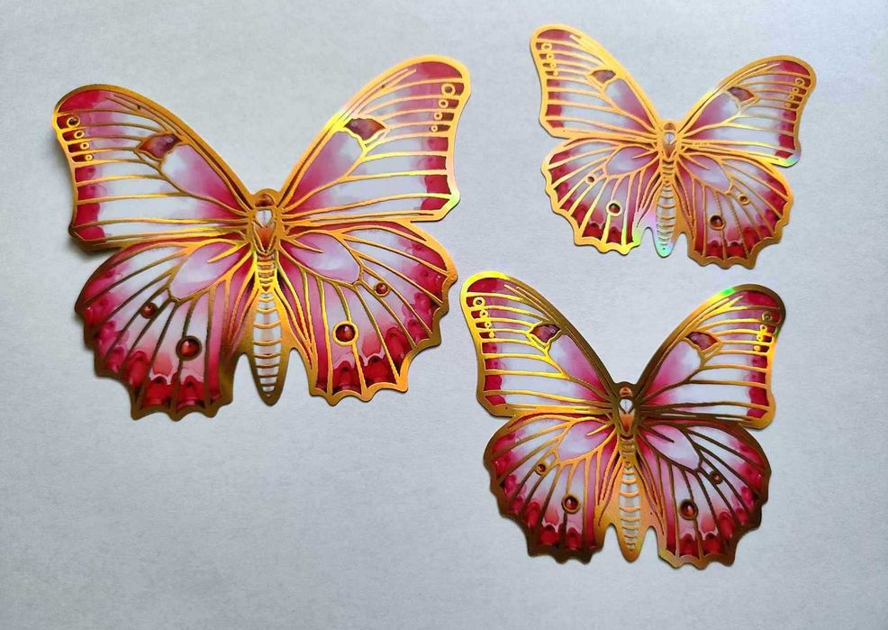 Naklejki Motyle 3D Mieniące Kolorowe 12 szt Złote Różowe Białe Ozdoba