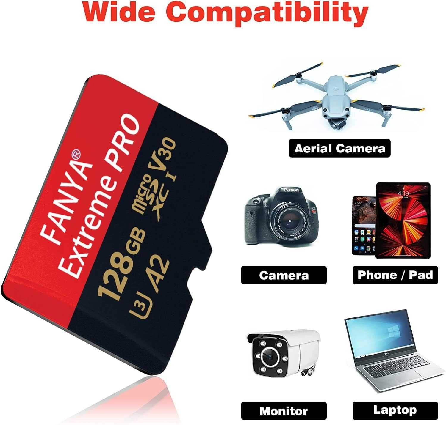 Fanya extreme pro karta microSDXC 128GB U3 A2 V30 C10 dron + adapter