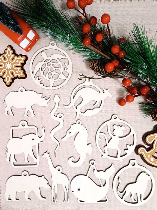 Bombki zwierzątka ZOO drewniane