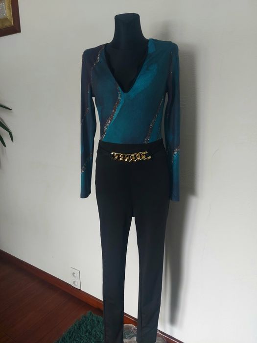 Kombinezon Chic me S 36 elegancki morska zieleń turkusowo-czarny