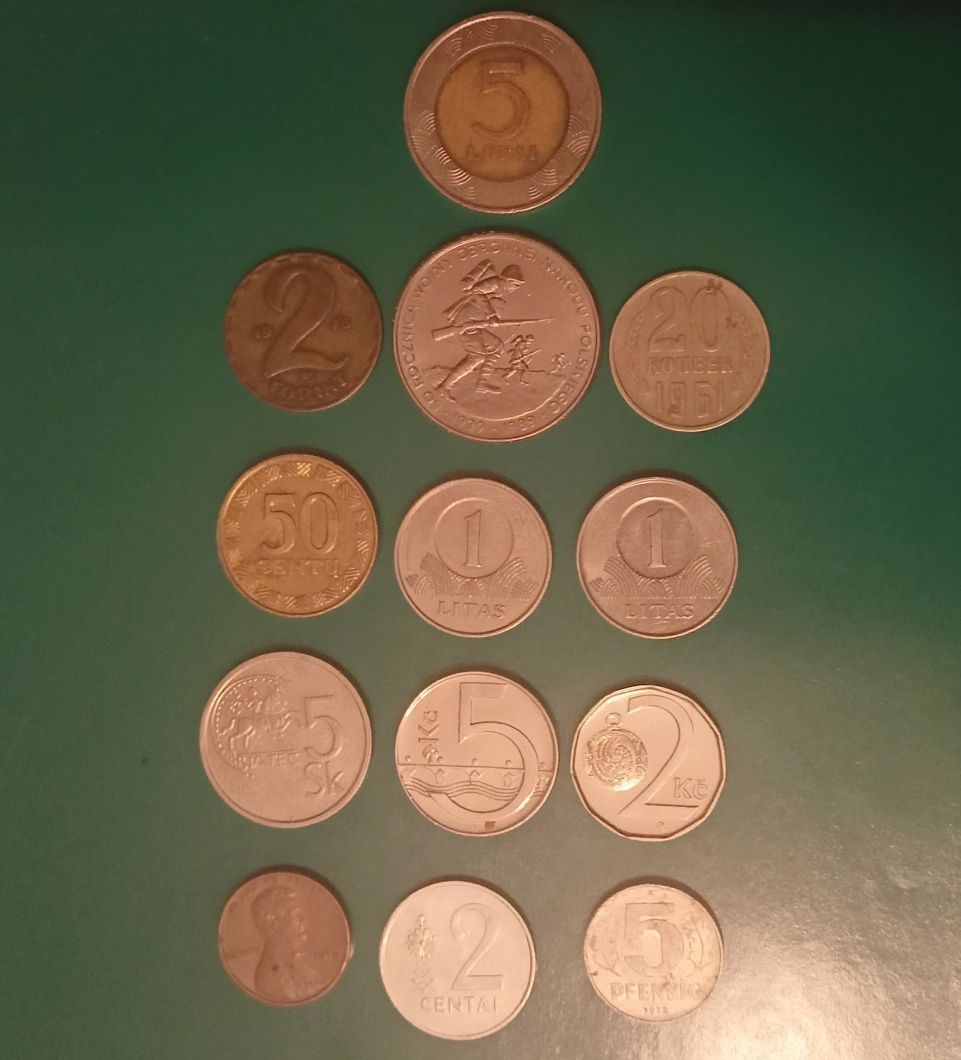 Monety różnych krajów - Litwa, Węgry, Czechy, Polska