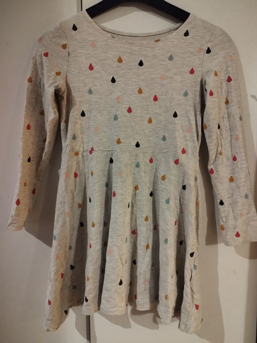 Szara sukienka H&M 134cm krople deszczu boho