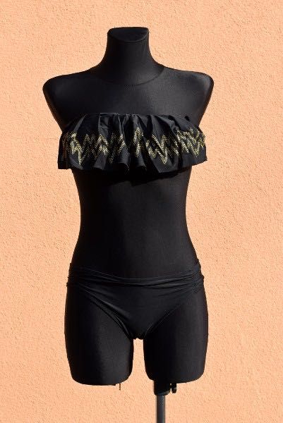 Strój kąpielowy bikini falbanka złoty print M