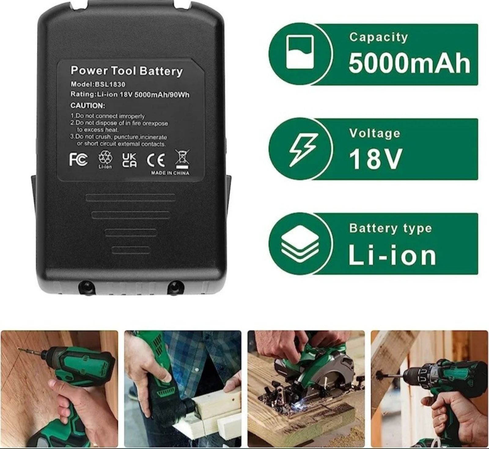 Сменный аккумулятор 6000 мАч 18 В, совместимый с Hitachi BSL1815X BSL1