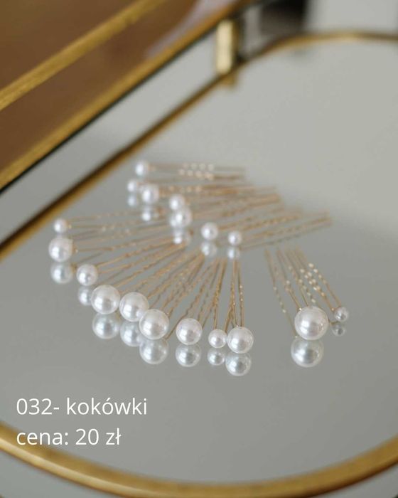 Kokówki perełki na ślub wesele zestaw do włosów złote