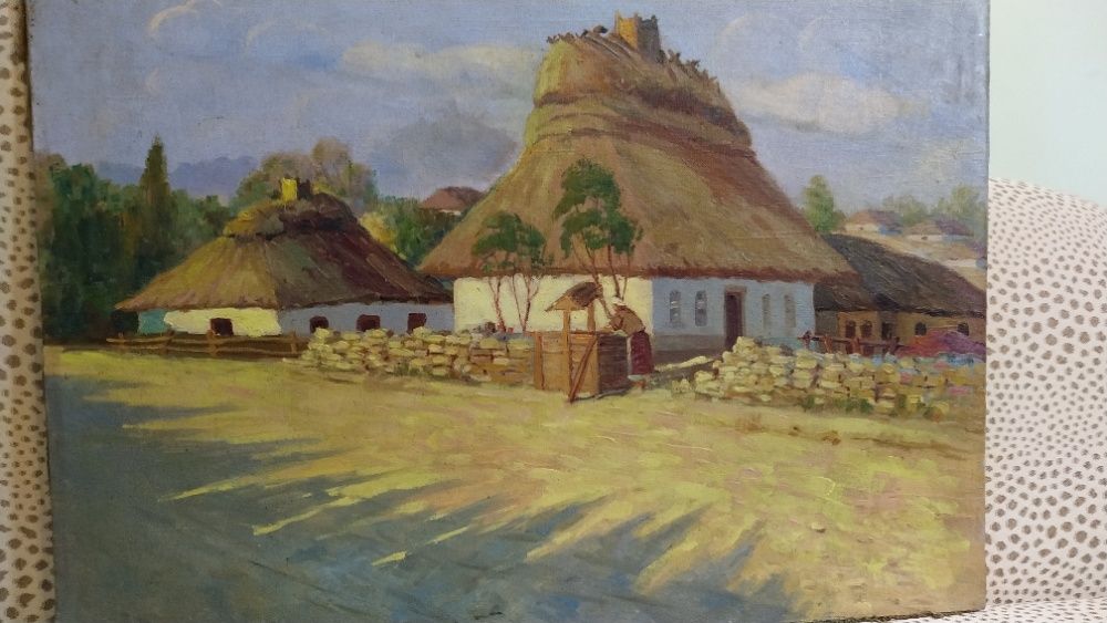Антикварная картина "Українське село", 1948 рiк, холст, масло 69*53 см