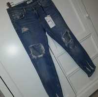 Zara r S 36 nowe spodnie jeansowe boyfriend cygaretki z dziurami jeans