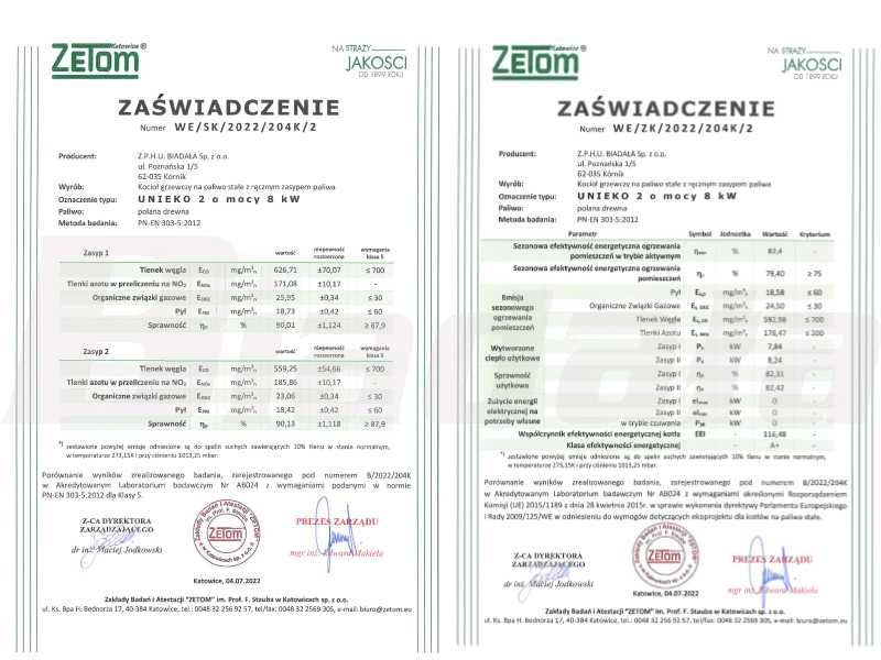 UNIEKO 2 moc 8 kW Kotły DREWNO piec, kocioł 5 KLASA - ECODESIGN