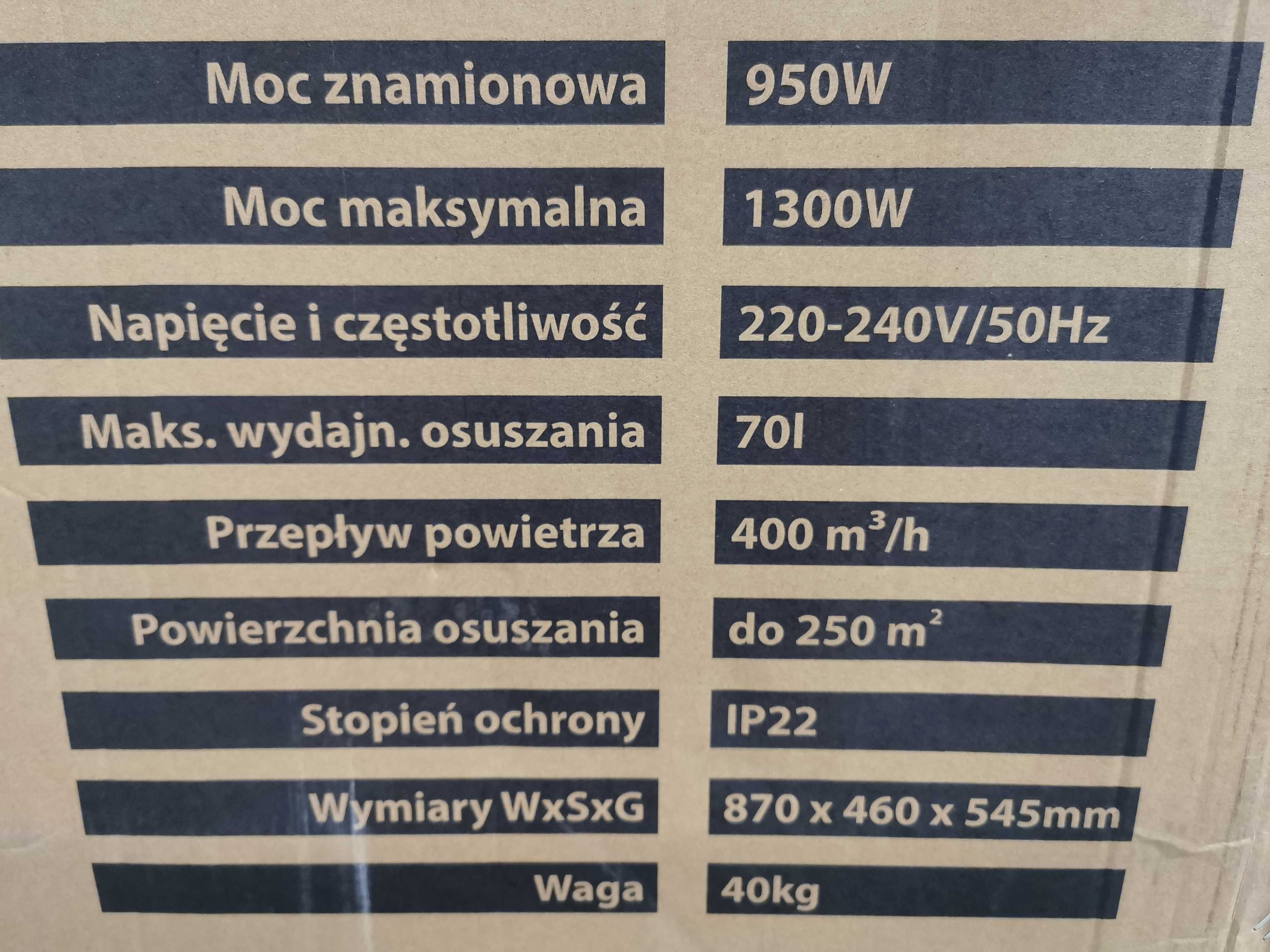 Wynajmę pochłaniacz wilgoci 70L/24h OSUSZACZ BUDOWLANY 250m2 wynajem