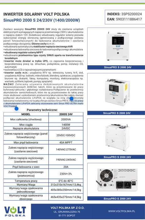 ДБЖ Гібридний інвертор Volt Polska Sinus pro 2000S