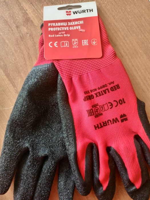 Рукавички захисні Wurth RED LATEX GRIP розмір 8(М)9(L)10(XL)