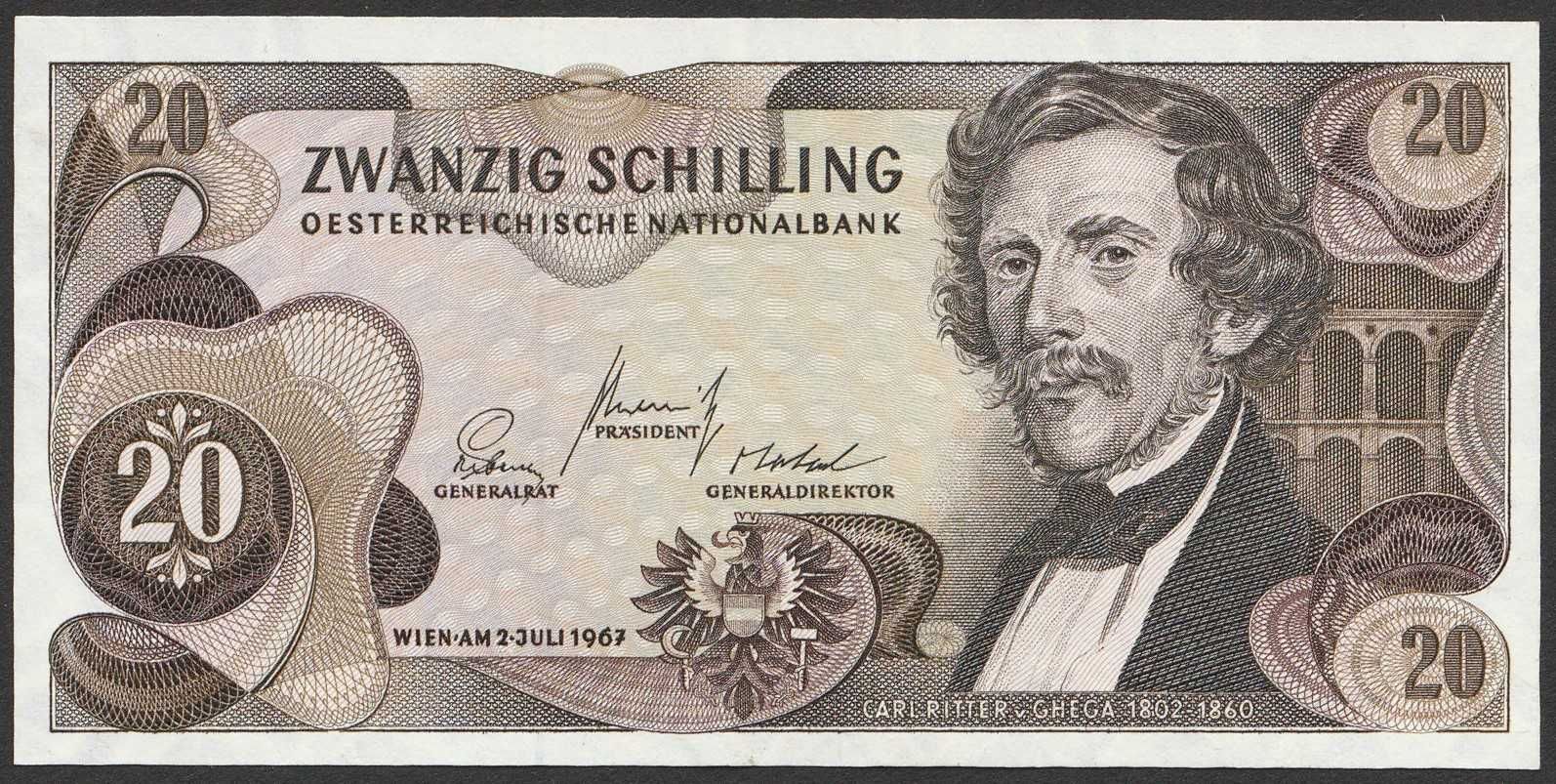 Austria 20 schilling 1967 - Carl Ritter v. Ghega - S 542 - stan UNC -