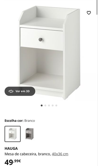 Mesa de cabeceira, branco, 40x36 cm