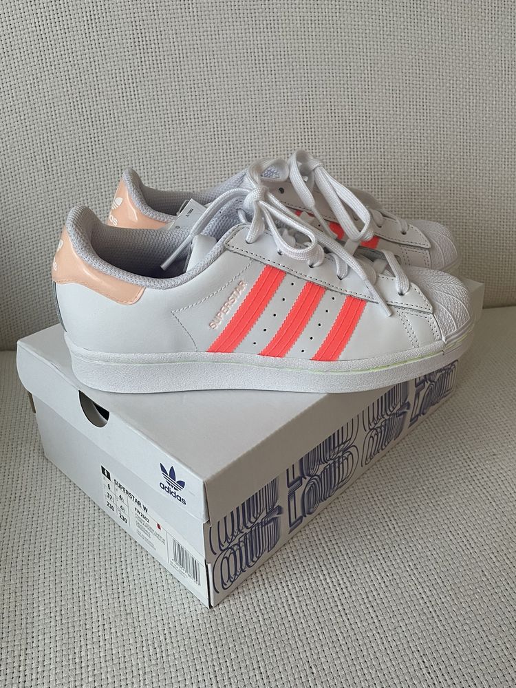 nowe z metką buty adidas superstar loud białe z neonowymi paskami