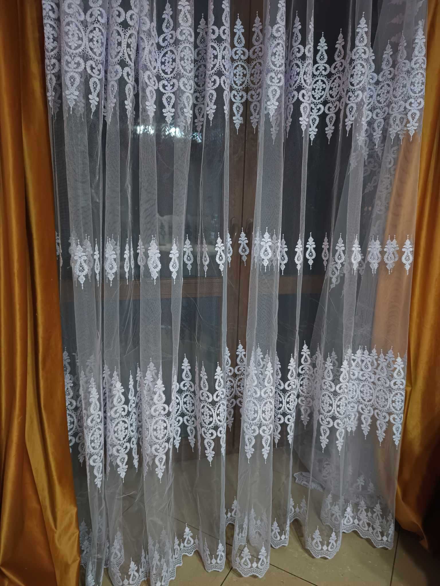 Firanka z metra GŁADKA+6 rz, haft,biała,turecka,wys 280 cm  OKAZJA