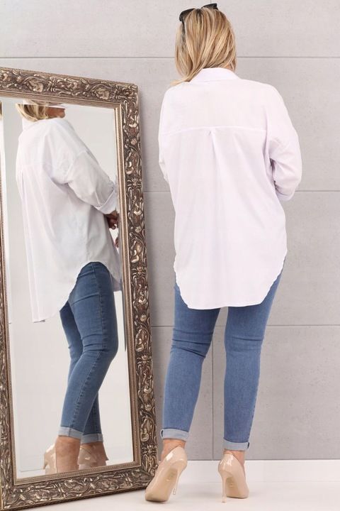 Koszula Jeansowa Damska Duże Rozmiary Elegancka Długa Oversize Stylowa