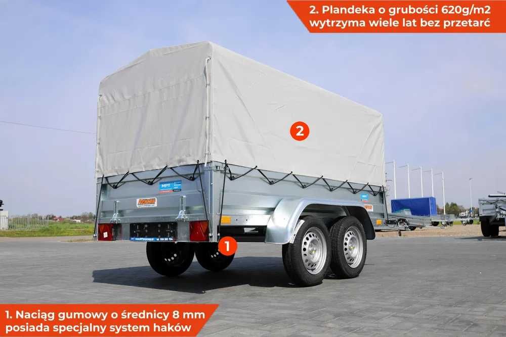 Nowa Przyczepka dwuosiowa 2 osie Neptun Rustik 253 x 129 x 40 SPAWANA