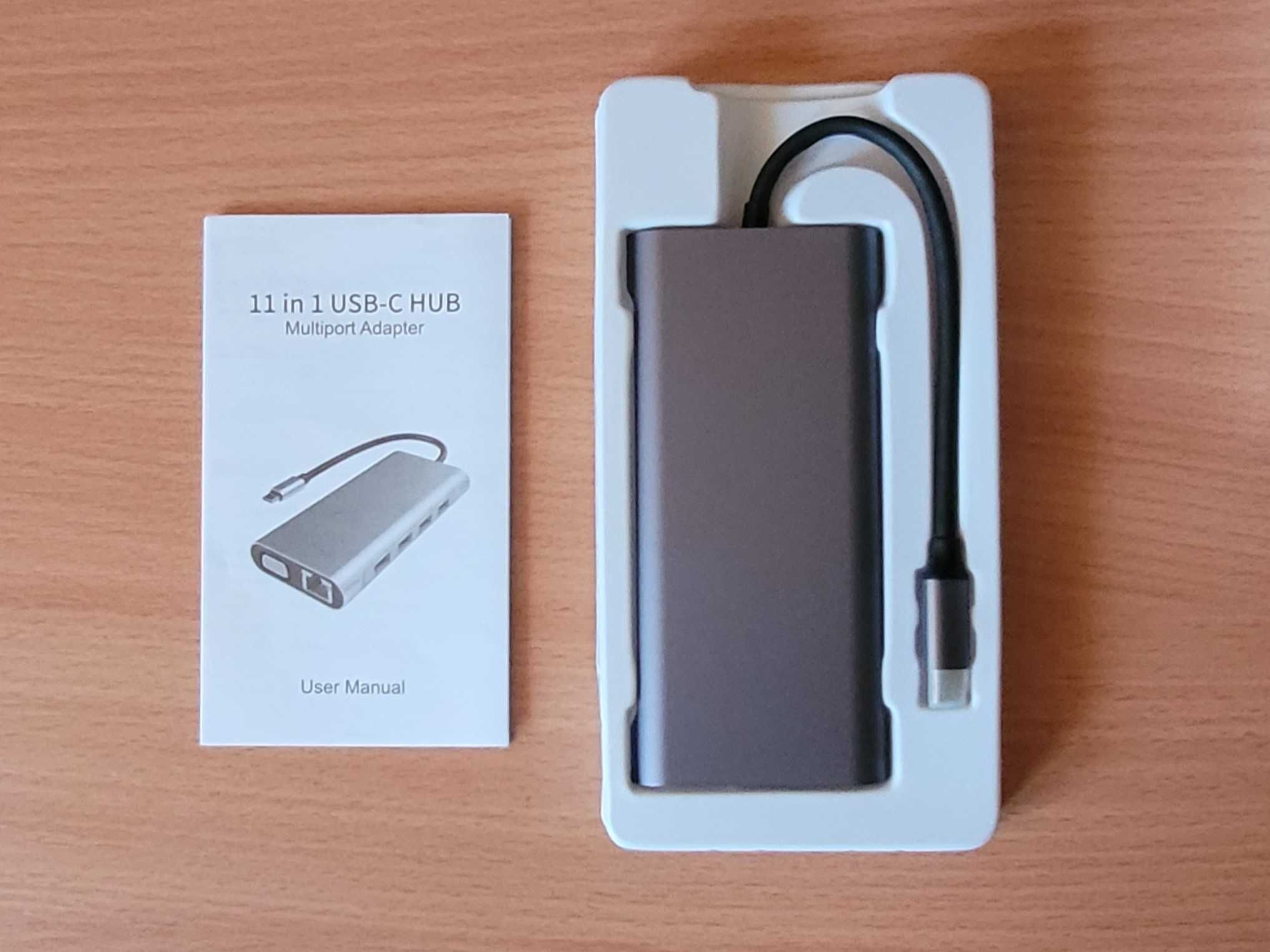 Hub stacja dokująca usb-c 11w1 hdmi, gigabit ethernet, rj45, jack, sd