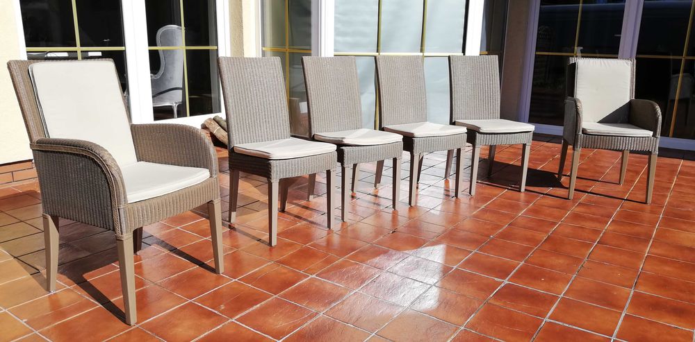 krzesło fotel rattanowe komplet Lloyd Loom 6 sztuk fotelik stół komoda