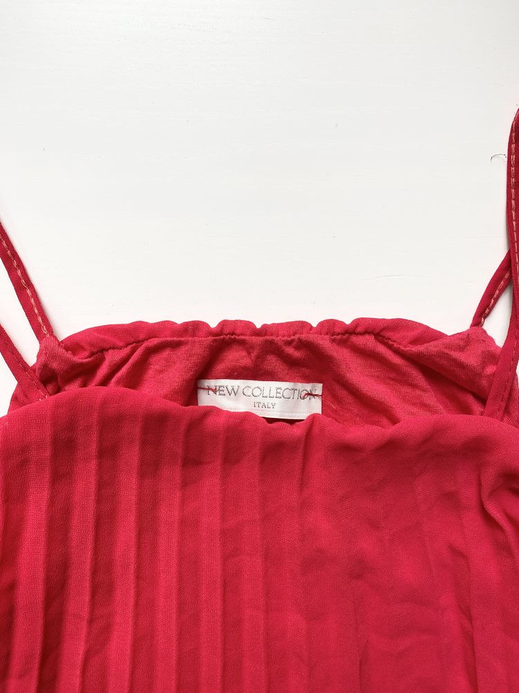 Czerwona włoska plisowana sukienka na ramiączkach S/M NOWA