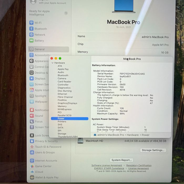 №2667	MK1E3	MacBook Pro 16 	Silver	M1 pro	16/512