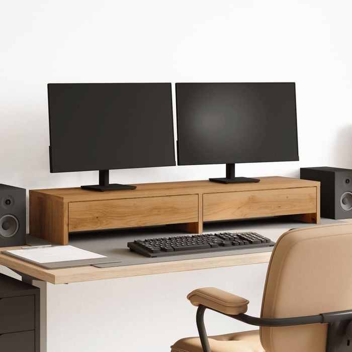 Vidaxl Podstawka Pod Monitor, Z Szufladami, Dąb Artisian, 100X27X15 Cm