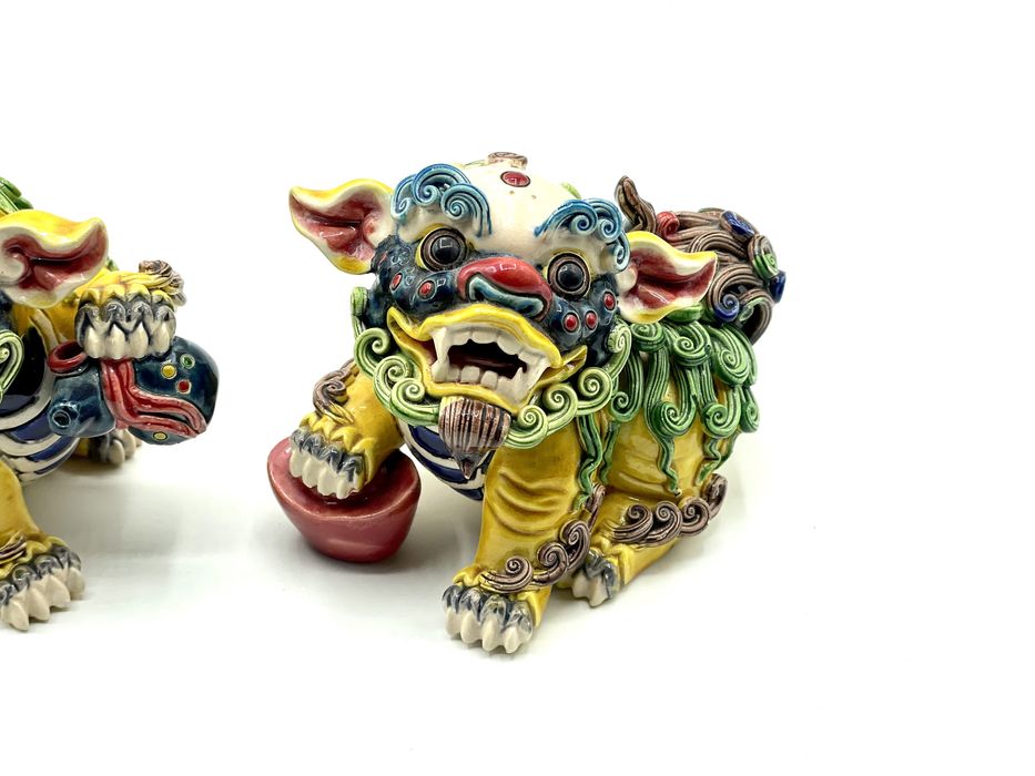 Cães foo em porcelana antigos, chineses oriental