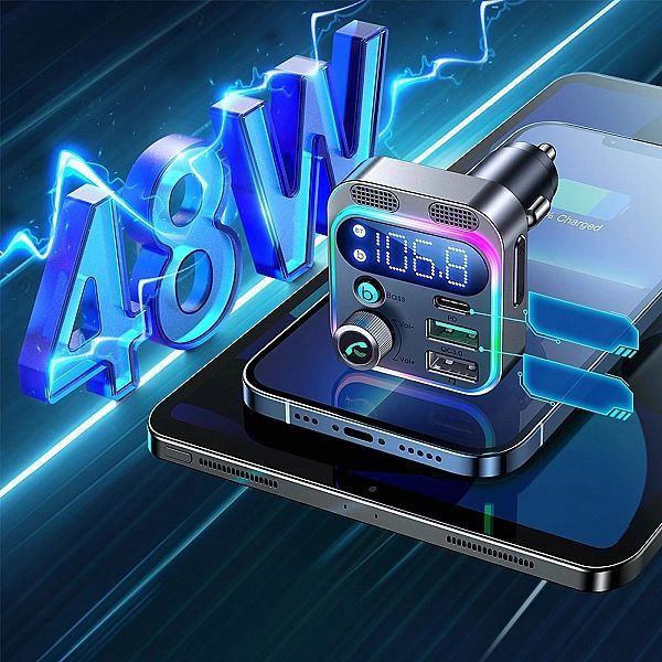Joyroom transmiter Fm / ładowarka samochodowa 48w Pps/pd/qc3.0 czarny