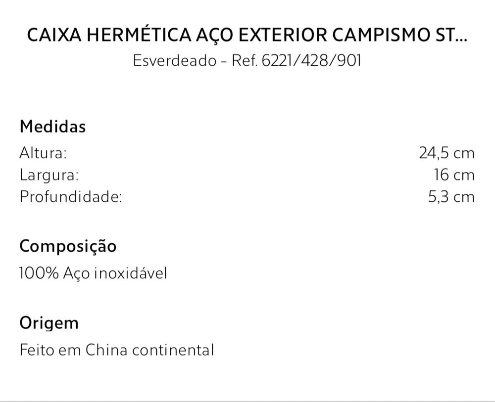 Caixa Hermética Aço Exterior Campismo STANLEY Zara Home NOVO