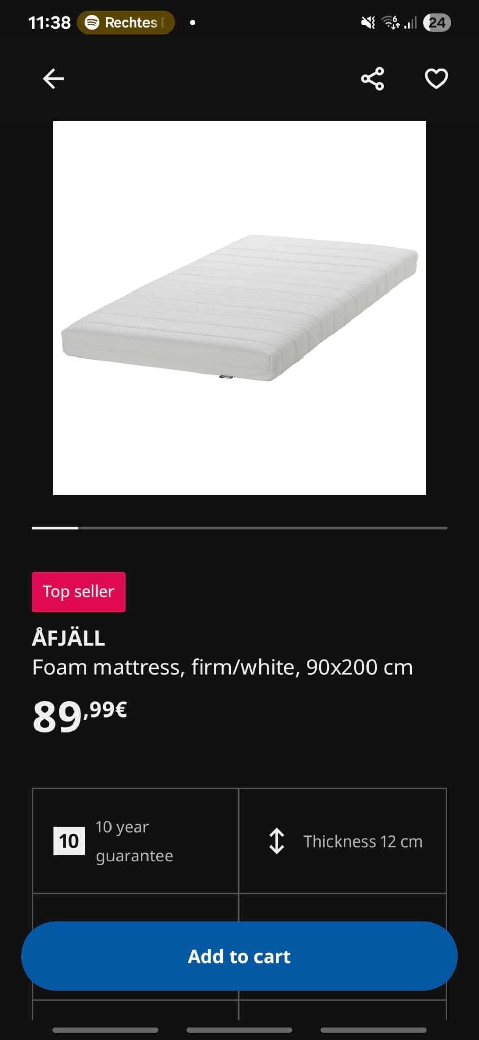Colchão IKEA ÅFJÄLL – 90x200 cm (quase novo)