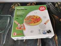 Drewniana pizza na rzepy, drewniana pizza zabawka w kartonie