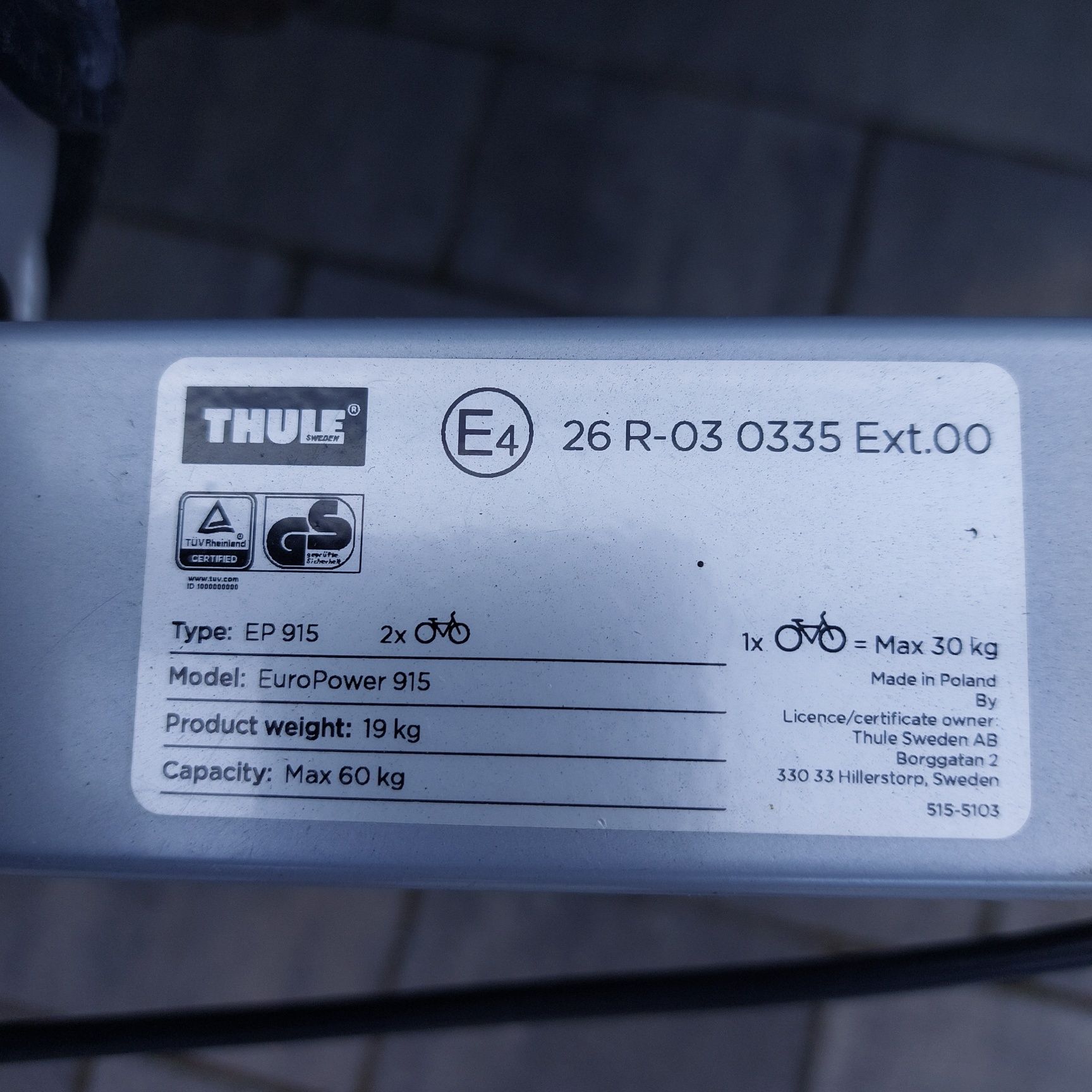 Uchwyt rowerowy thule EP 915 2X E-Bike