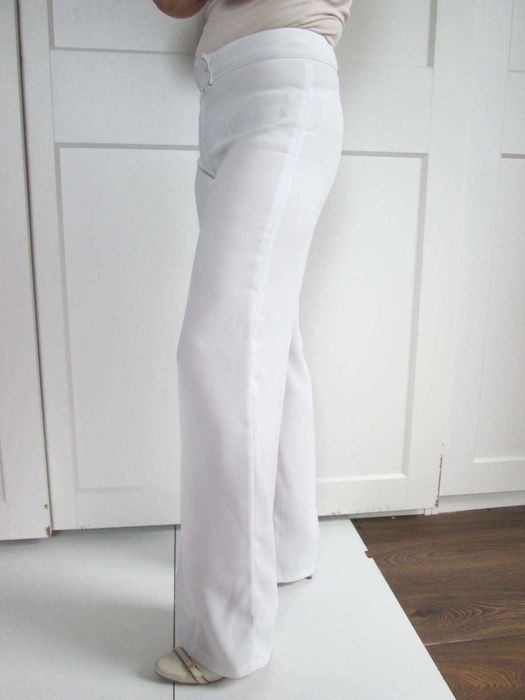 Białe spodnie szerokie nogawki z lnem len vintage S 36 jak NOWE
