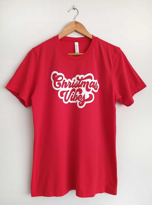 Koszulka T-shirt Nadruk Napis Christmas Vibes Świąteczna Czerwona M