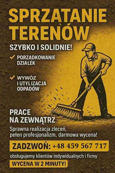 SPRZĄTANIE terenów WYCINANIE drzew , czyszczenie działek KOPANIE DOŁÓW