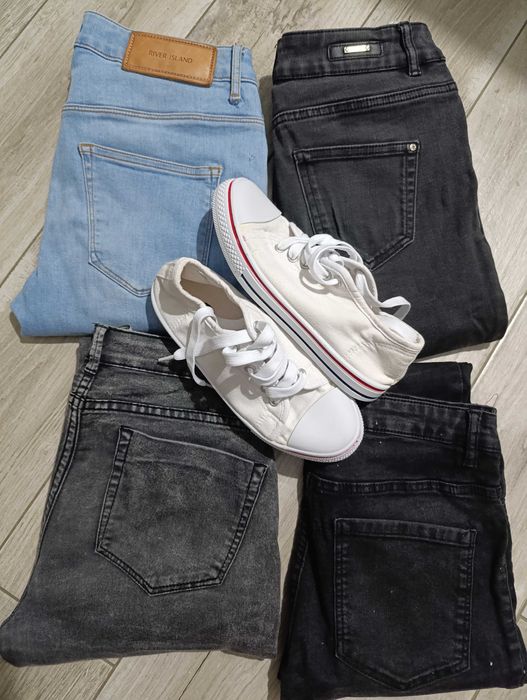 Spodnie damskie jeansy 36/38  zestaw + białe trampki 37