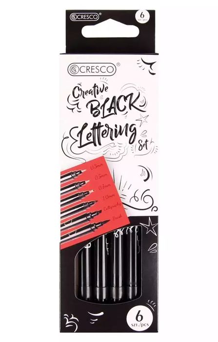 Zestaw 6 pisaków do kaligrafii i liternictwa BLACK. Cresco