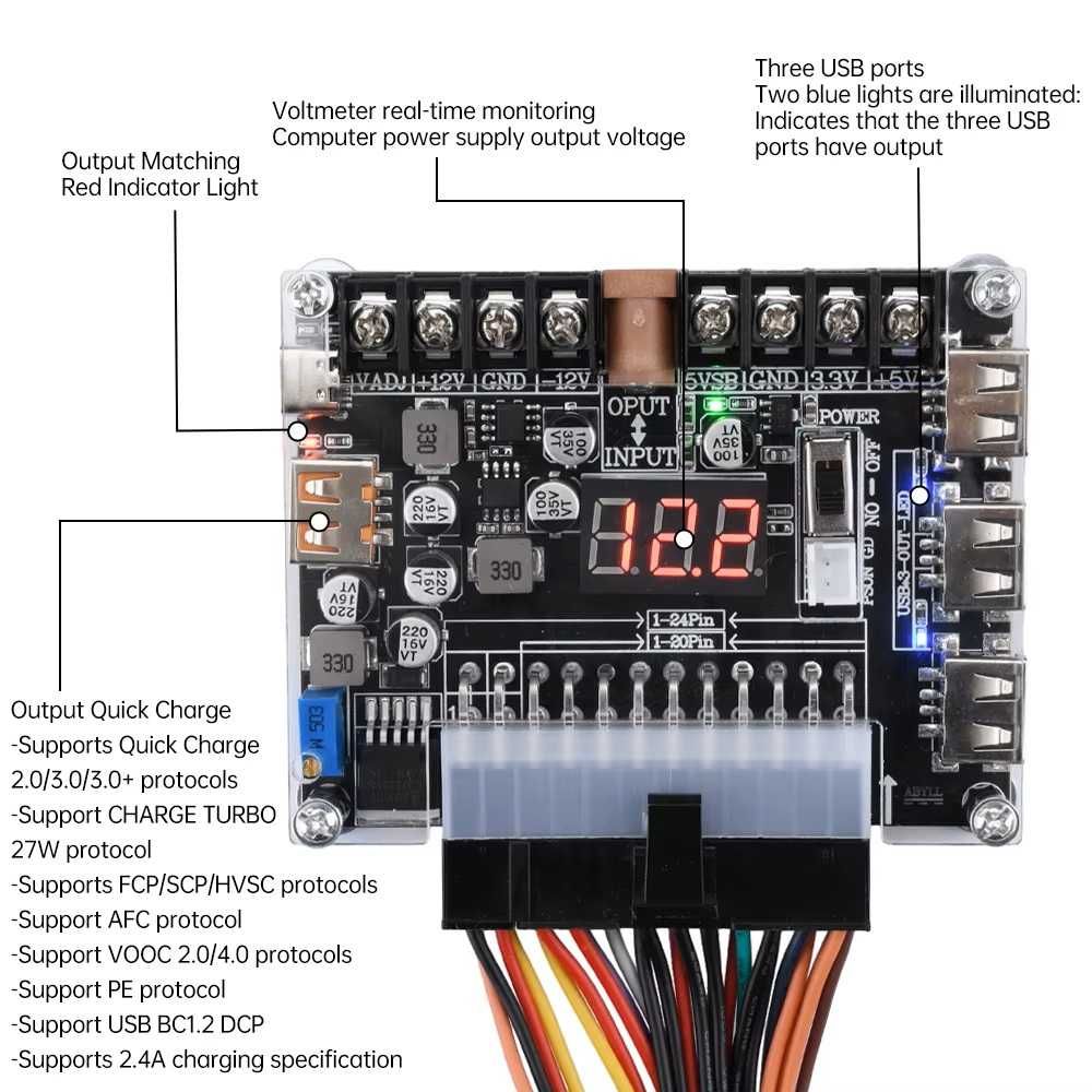 20/24-pinowy zasilacz ATX Adapter modułu zasilania.