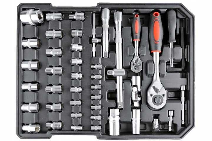 NOWY DUŻY Zestaw Narzędzi Kluczy Bity Nasadki Walizka Mobilny Warsztat