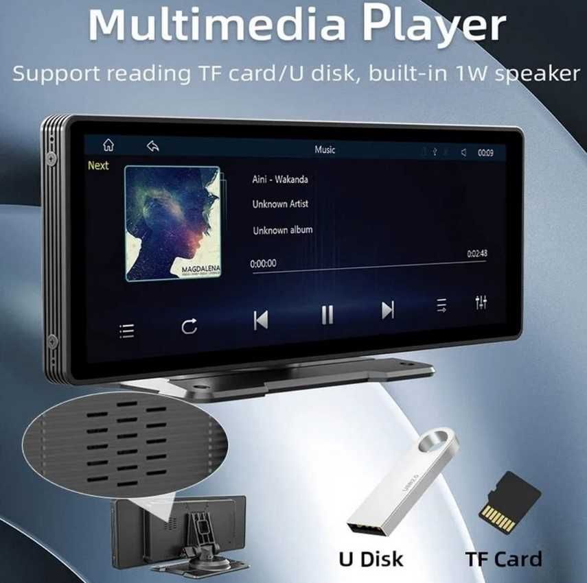 Ecrã Tatil 10" S/ fios Multimedia CarPlay e Android Auto + Camera HD