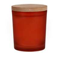 Pojemnik szklany do świec czerwony z pokrywką drewnianą 320
