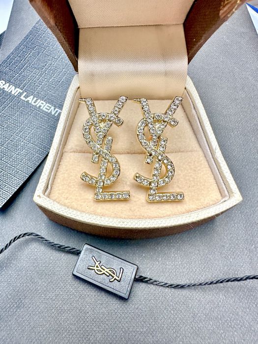 Kolczyki YSL złote z cyrkoniami 3 cm