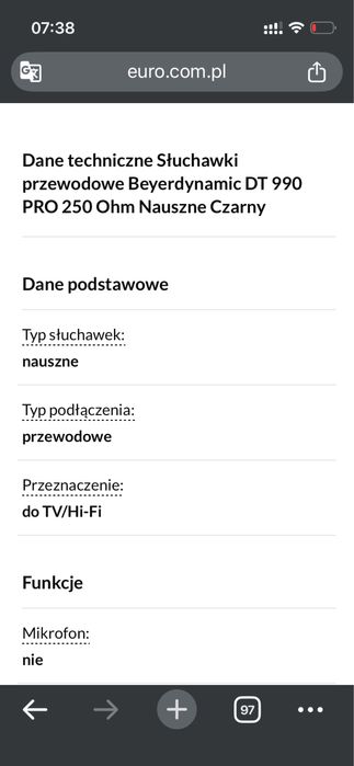 Słuchawki przewodowe Beyerdynamic DT 990 PRO 250