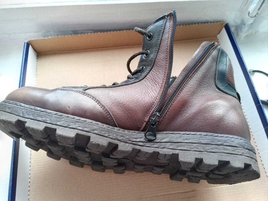 Чоловічі черевики зимові чоботи шкіряні коричневі утеплені