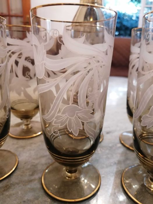 Decantador / Licoreira com 6 copos de cristal