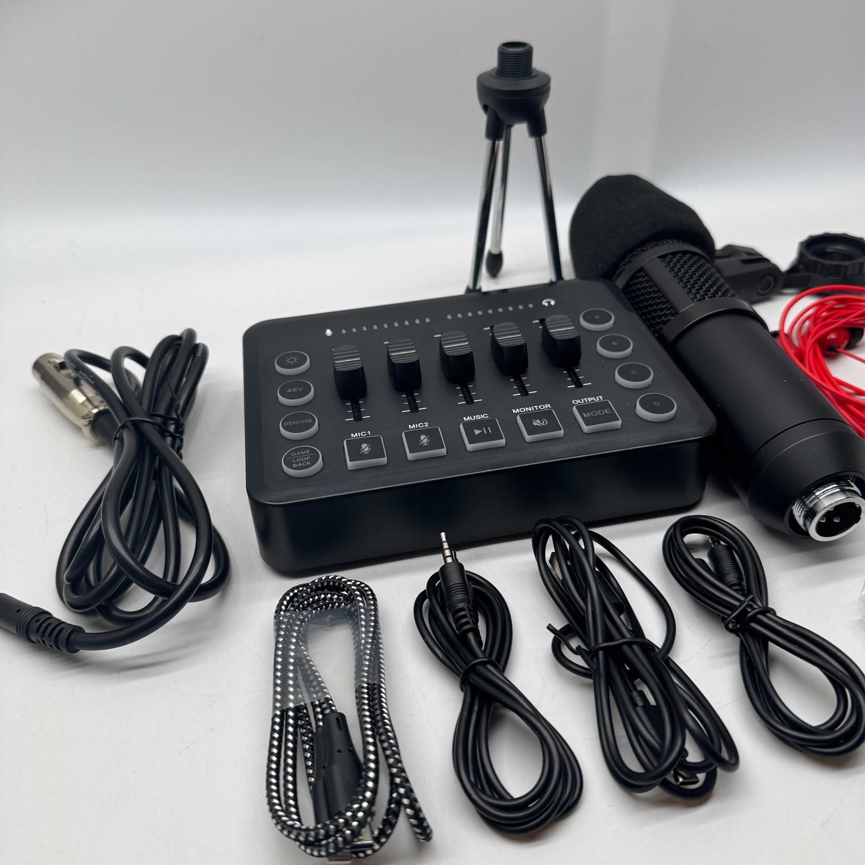 Mixer audio do gier RGB XLR, z mikrofonem i słuchawkami